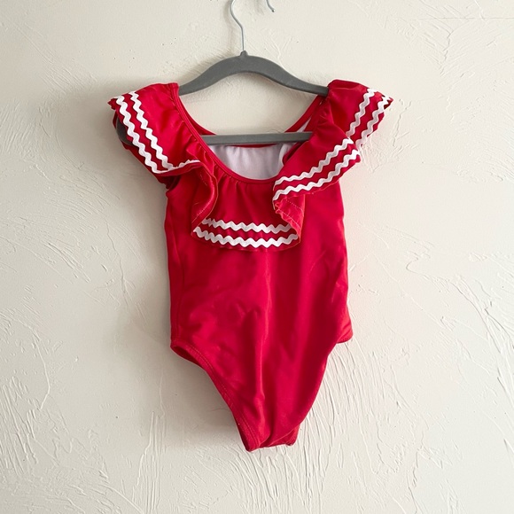 JANIE AND JACK Red Ruffle Little Girls One Piece Swim Suit 2T - Picture 2 of 4